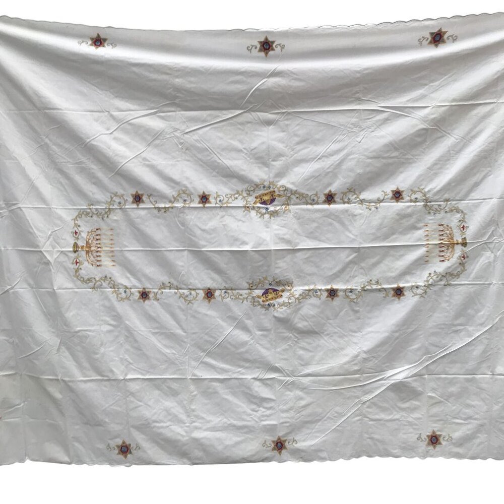 Hanukkah Cotton Tablecloth Embroidered Menorah & Crown 101 X 65 - Picture 7 of 16